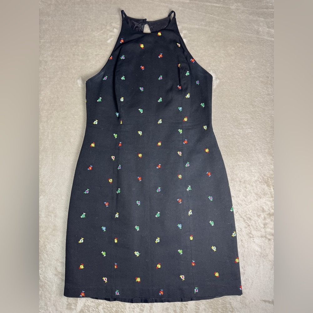 NWT Vtg Y2K Ann Taylor‎ Womens Size 12 Black Floral Poppy Dress New Dead Stock